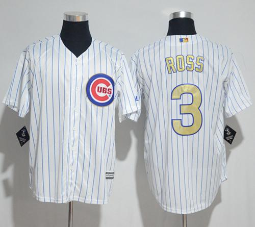 Cubs #3 David Ross White(Blue Strip) Gold Program Cool Base Stitched MLB Jersey - Click Image to Close